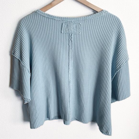 Pilcro Anthropologie‎ Top Womens Small Blue Gauzy Waffle Knit Crop Coastal Boho - Picture 5 of 10